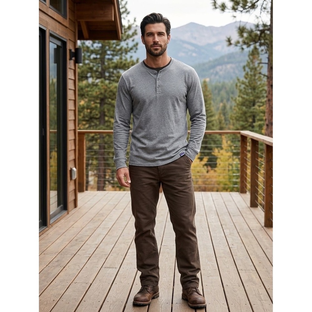 Patagonia Mens Long Sleeve Daily Henley Shirt Grey Organic Cotton XL 53200